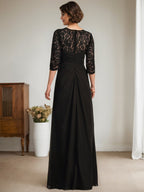 Vestido de gasa con encaje, ilusión, corte A, largo hasta el suelo, para madre de la novia, con volantes y cuentas