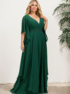 Vestido de gasa para madre de la novia, corte A, escote en V, largo hasta el suelo, con apliques de lentejuelas, encaje y abalorios