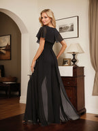 Vestido de noche de gasa con escote en V y largo hasta el suelo, tipo mono/pantalón