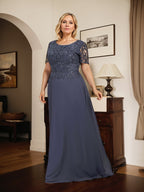 Vestido de gasa con encaje y lentejuelas para madre de la novia, corte A, largo hasta el suelo