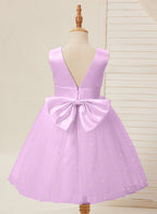Duchesse-Linie/Princess-Linie Satin Tüll Knielang Blumenmädchenkleid 