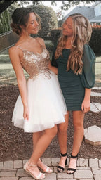 Vestido corto de tul blanco con corte en A para fiesta de graduación de octavo grado, Y708