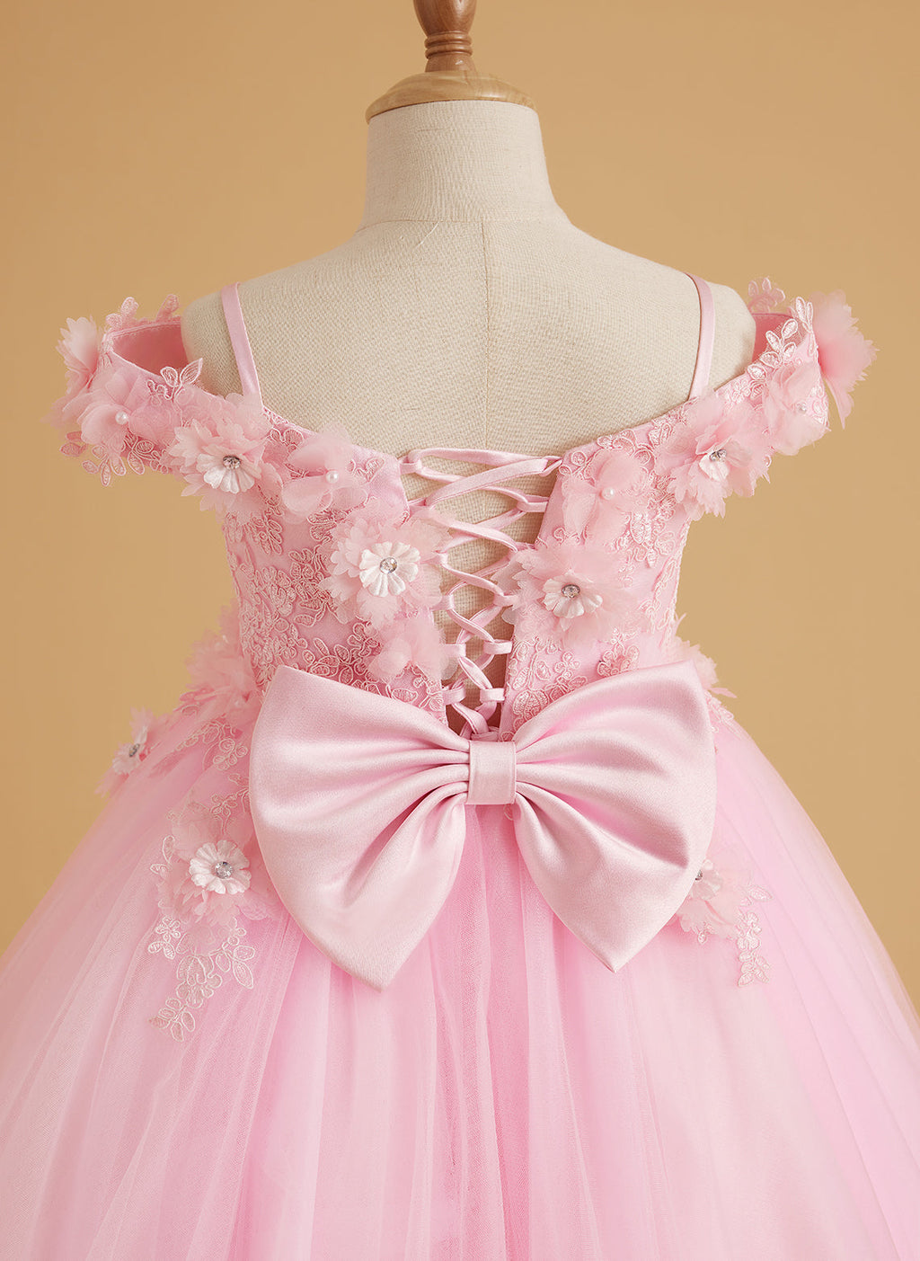 Vestido de fiesta/princesa de encaje con cola larga, color rosa, para cumpleaños