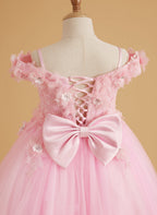 Vestido de fiesta/princesa de encaje con cola larga, color rosa, para cumpleaños