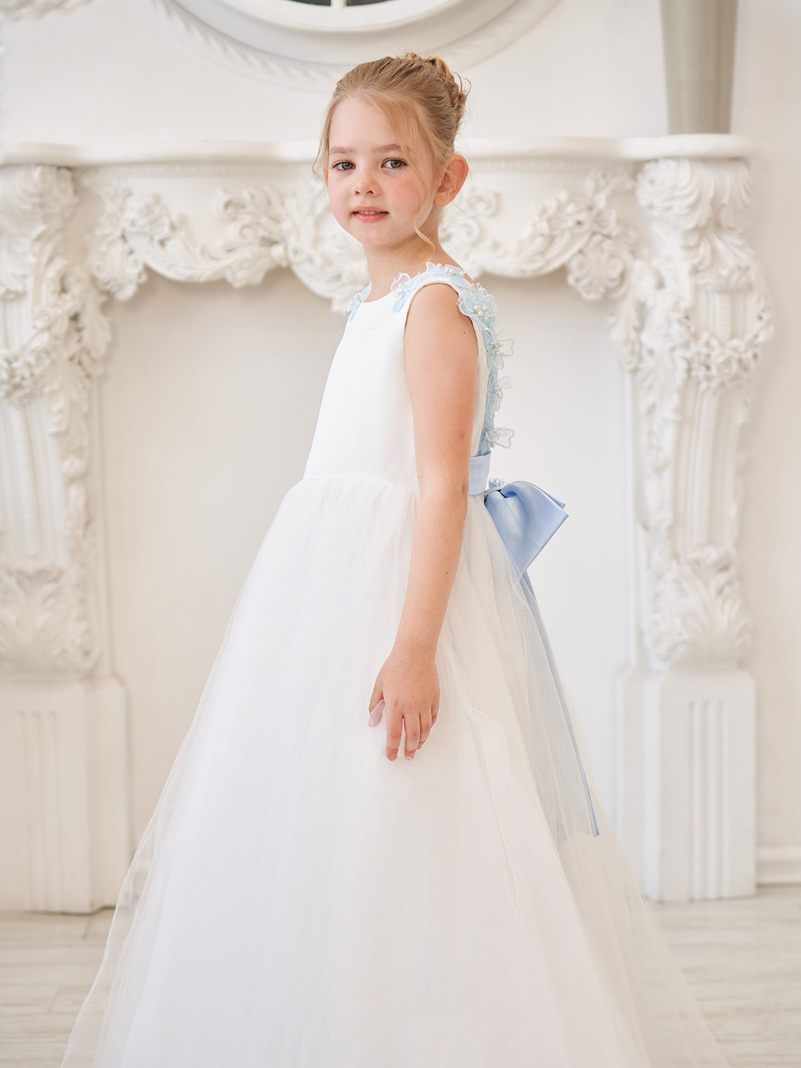 Vestido de fiesta/princesa con flores 3D de tul hasta el suelo color marfil para niña de las flores