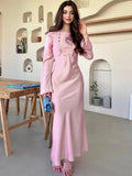 TARUXY Stain Slim Maxi Dresses For Women Elegant Solid Party Evening Dress Women's High Waist Luxury Femme Autumn Fashion Dress
