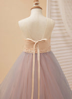 A-Linie Satin Tüll Sweep/Pinsel zug Champagner Kleid (010226776) 
