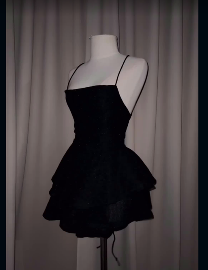 Sexy rückenfreies kurzes Ballkleid aus schwarzem Satin für die Heimkehr Y7620