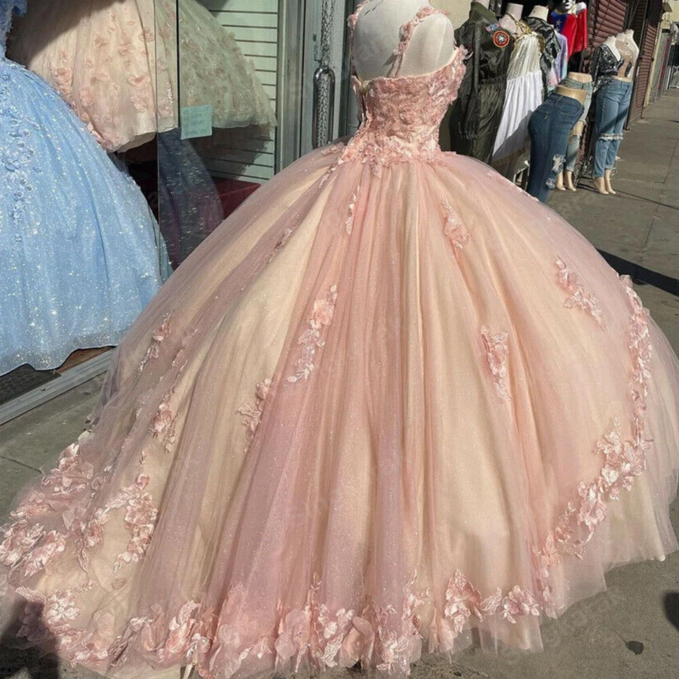 Elegante vestido de fiesta con apliques de tul para quinceañeras Y397