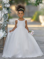 Vestido de fiesta/princesa de tul hasta el suelo color marfil para niña de las flores