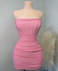 Precioso vestido rosa sin tirantes para fiesta de bienvenida, vestido sexy para club Y1916