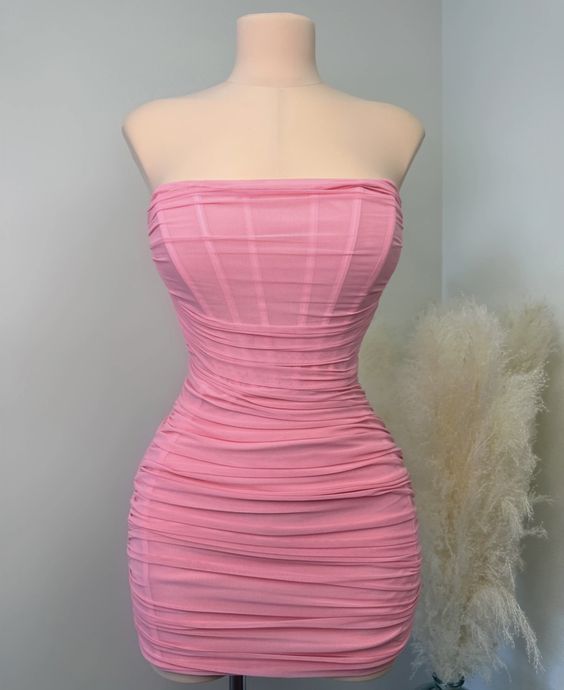 Precioso vestido rosa sin tirantes para fiesta de bienvenida, vestido sexy para club Y1916