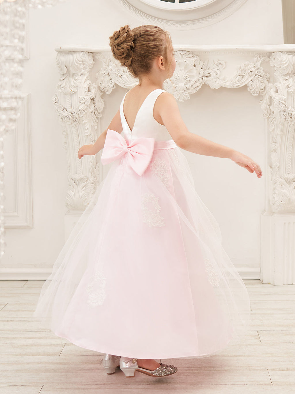 A-Linie Satin Tüll Knöchellanges Rosa Kleid (2003227111)