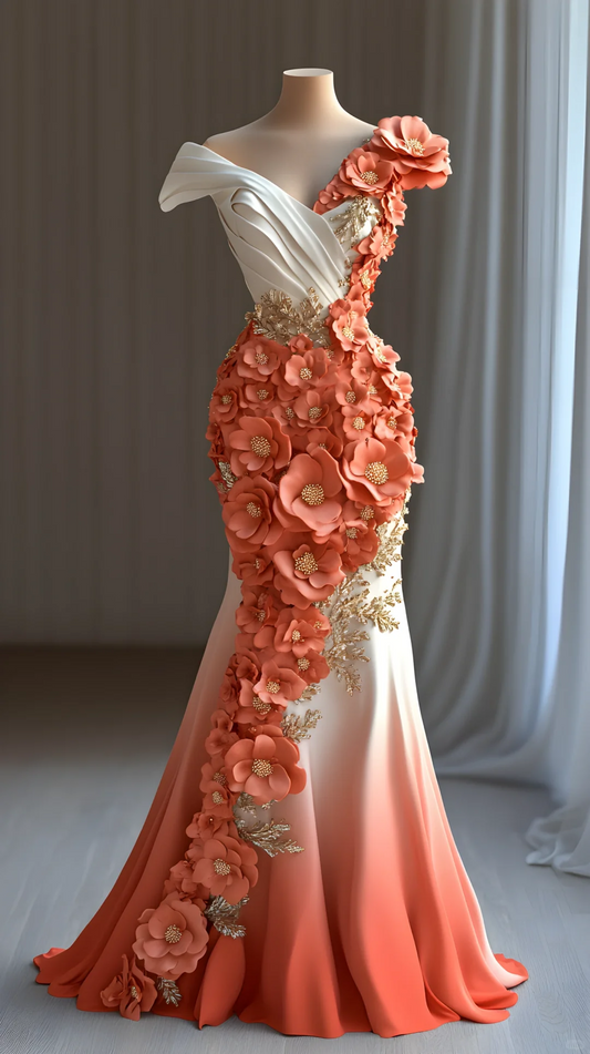 Vestido de fiesta de gasa con apliques de peonías y corte sirena, vestido de noche largo Y8565