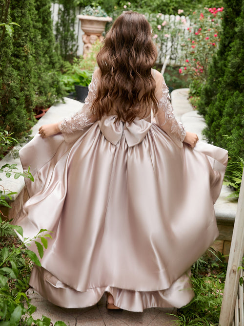 Vestido de niña de las flores asimétrico de satén con corte A