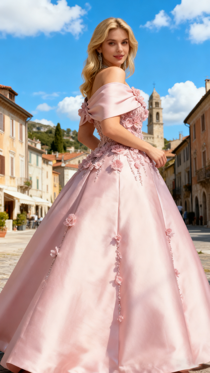 Elegantes schulterfreies Satin-Ballkleid mit Perlenapplikationen und A-Linien-Abendkleid Y8160