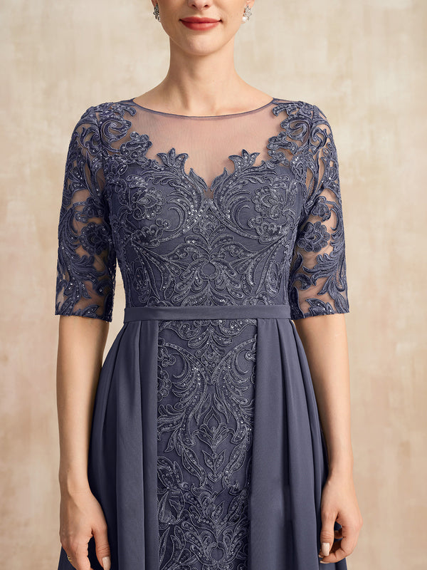 Vestido largo de gasa con encaje