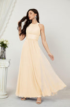 Vestido formal de fiesta Sunnderly de gasa con cuello halter, largo y sin mangas, para dama de honor SY2802 