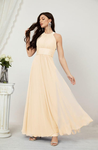 Sunnderly Formal Party Gown Dress Chiffon Halter Long Sleeveless Bridesmaid Dresses SY2802