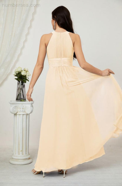 Sunnderly Formal Party Gown Dress Chiffon Halter Long Sleeveless Bridesmaid Dresses SY2802