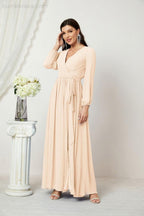 Vestidos de noche Sunnderly con escote en V profundo, gasa, para dama de honor, manga larga de obispo, abertura lateral, vestido formal SY2806 