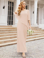 Vestido formal de fiesta Sunnderly, largo, para madre de la novia, con capa con volantes, SY28026 