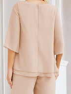 Elegante vestido de dos piezas para madre de la novia, talla grande, pantalón, capas con volantes, bata plateada SY28064 
