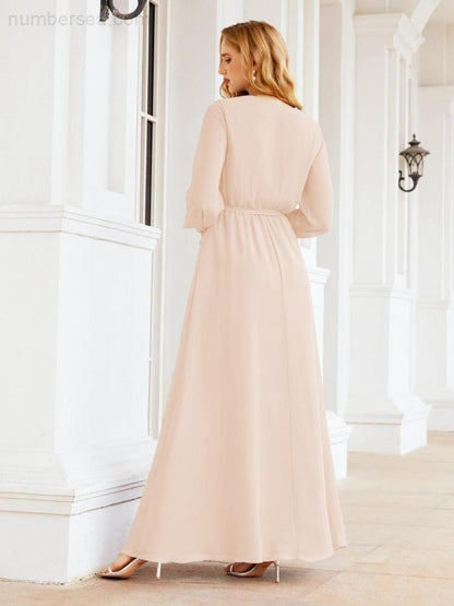 Sunnderly Women's Chiffon Bridesmaid Dress A line Long Sleeves Formal Evening Prom Gown for Wedding Guest SY28032