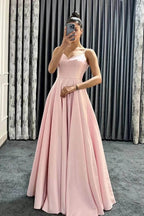 Vestidos de fiesta largos de corte A con tirantes finos, escote en V, sin mangas y con bolsillos
