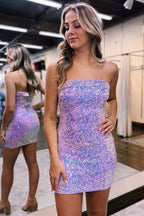 Leontine | Vestido de fiesta corto ajustado sin tirantes con lentejuelas