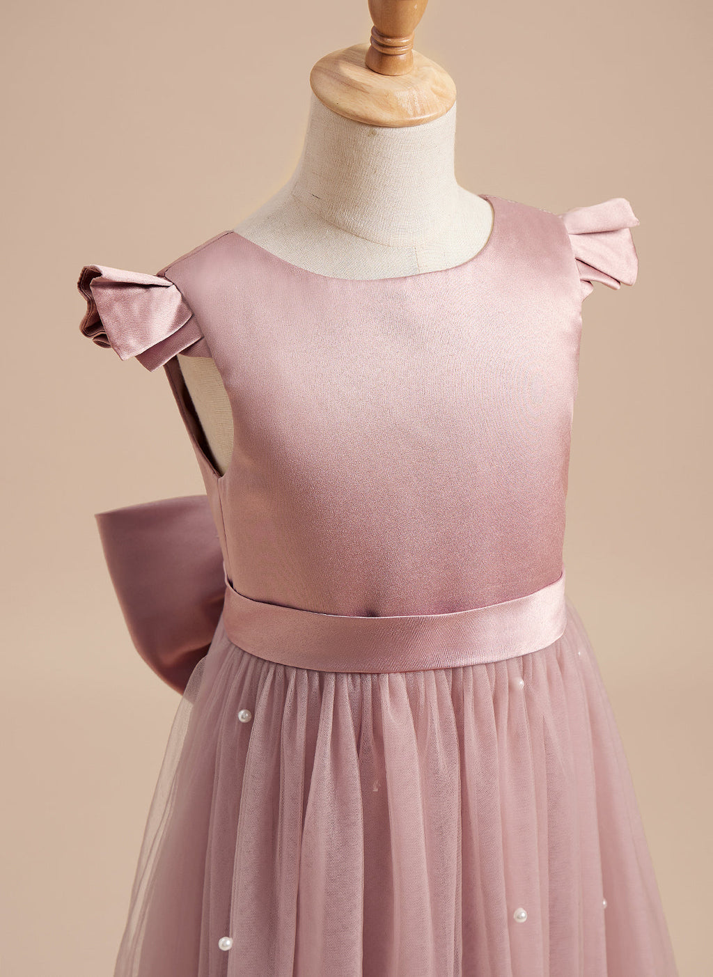 A-Linie Satin Tüll Knielanges Altrosa Kleid (2003227179) 