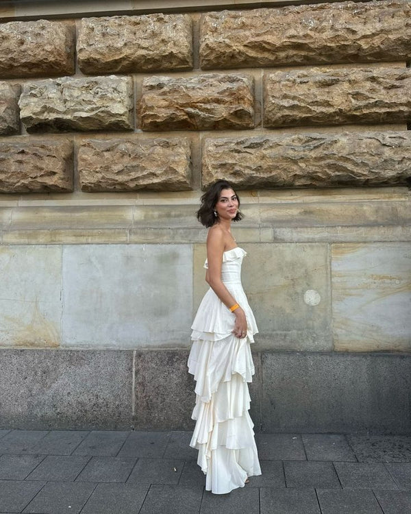 Elegantes trägerloses Satin-Abendkleid mit Schlitz, formelles elfenbeinfarbenes Ballkleid, Hochzeitskleid Y8247