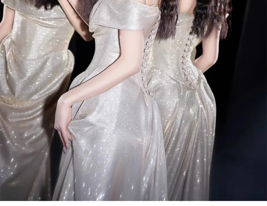 Glänzendes schulterfreies Meerjungfrau-Abschlussballkleid, langes Abendkleid Y8185