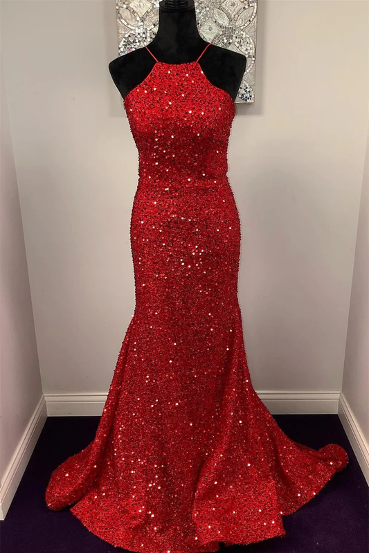Vestido de fiesta largo con lentejuelas burdeos y corte sirena, sin espalda, vestido formal de sirena burdeos, vestido de noche burdeos Y350