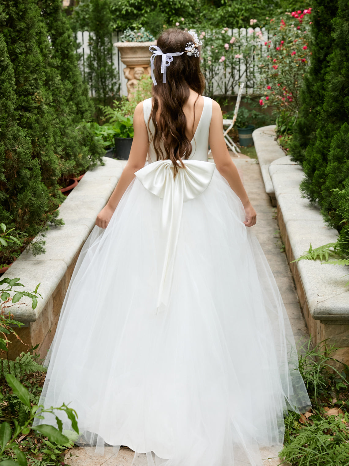 Classic White A-line Sleeveless Satin and Tulle Flower Girl Dress