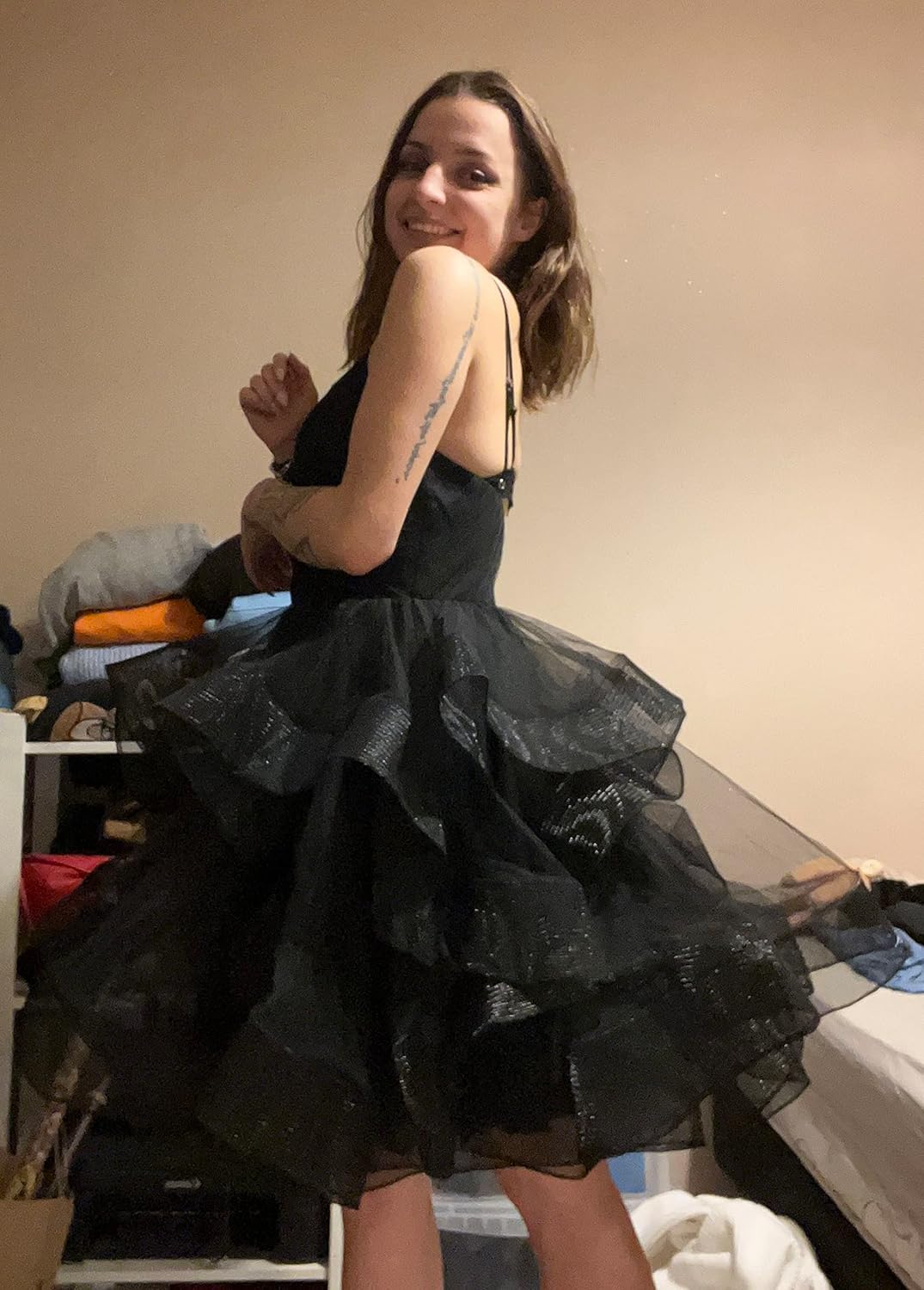 Women's Puffy Ruffle Short Homecoming Dress Tull Tutu Prom Dress V Neck Formal Party Gown