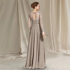 Elegant Mother Of The Bride Dress Long Sleeves Lace Chiffon A Line Summer Wedding Guest Dresses Mother Party Gown Sweep Train-payinti