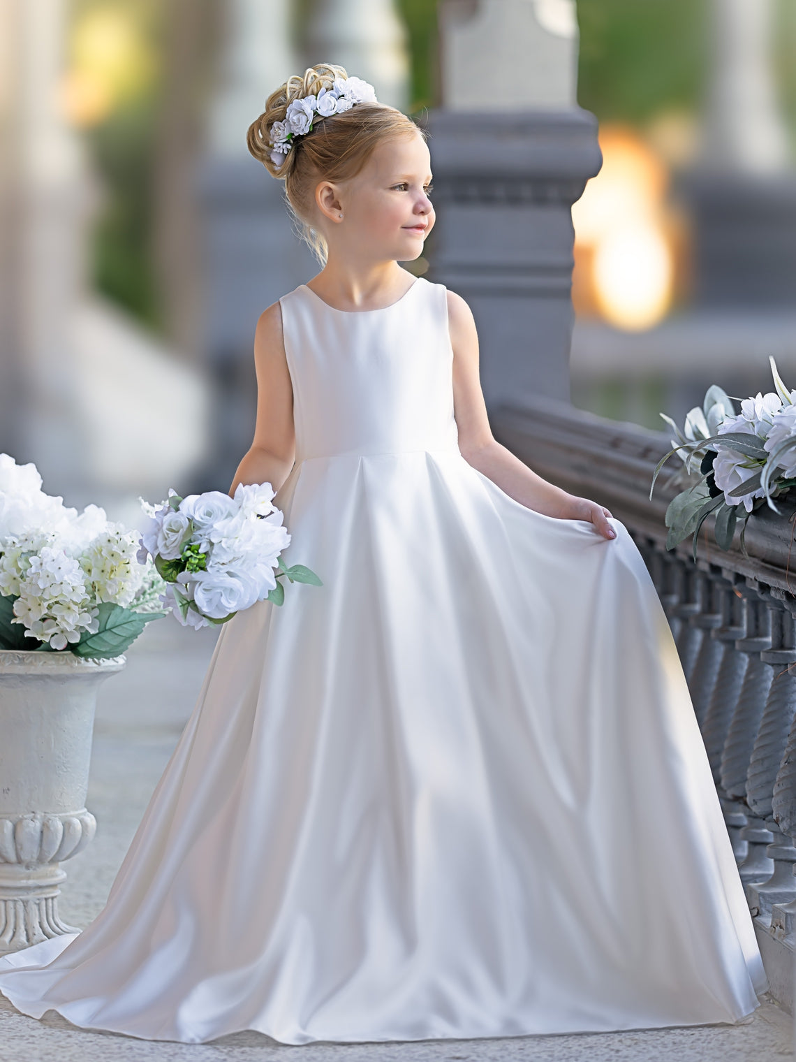 A-Linie Spitze Satin Bodenlang Erstkommunionkleid für Blumenmädchen 