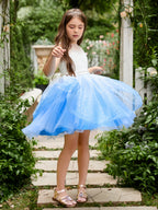 Vestido de fiesta/princesa de tul azul hasta la rodilla para niña de las flores