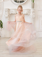 A-Linie Satin Tüll Sweep/Pinsel zug Champagner Kleid (010226776) 