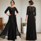 Vestido de gasa con encaje, ilusión, corte A, largo hasta el suelo, para madre de la novia, con volantes y cuentas