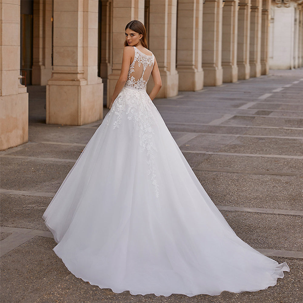 Vintage Vestidos De Novia A-line Wedding Dresses Bridal Gown Appliques Sleeveless For Elegant Women 2023 Custom Made-payinti