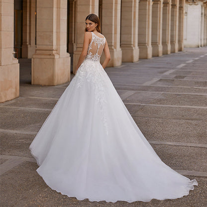 Vintage Vestidos De Novia A-line Wedding Dresses Bridal Gown Appliques Sleeveless For Elegant Women 2023 Custom Made-payinti