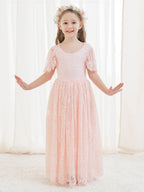 A-Linien-Spitze Knöchellanges Elfenbein Boho Blumenmädchenkleid 