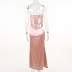 Vestido de fiesta largo de sirena rosa sexy, vestido de noche rosa sin espalda Y1933