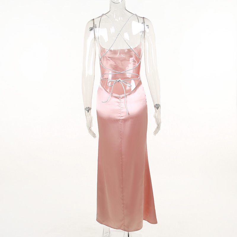 Vestido de fiesta largo de sirena rosa sexy, vestido de noche rosa sin espalda Y1933