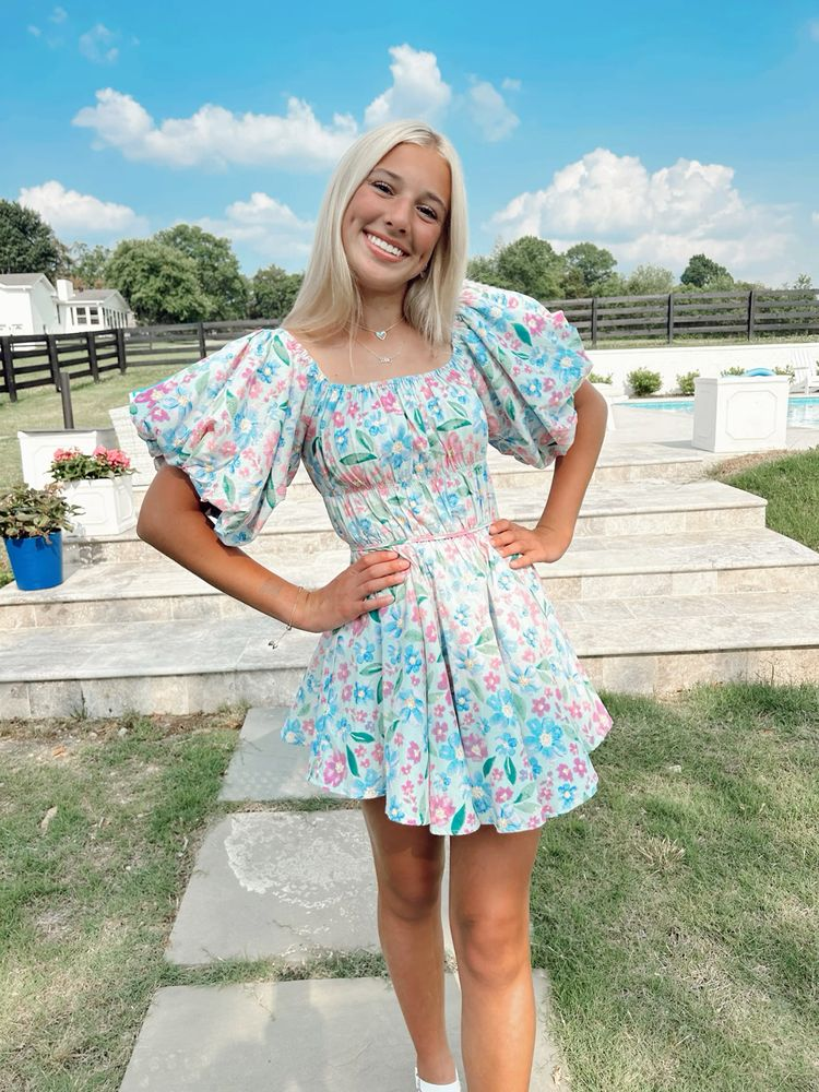 Vestido floral con mangas abullonadas, elegante vestido floral para el regreso a casa Y2753