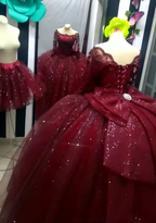 Vestidos de fiesta burdeos con hombros descubiertos, vestidos de quinceañera Y6953