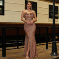 Women Sleeveless Elegant Sexy Long Sequined off Neck Backless Evening Dress