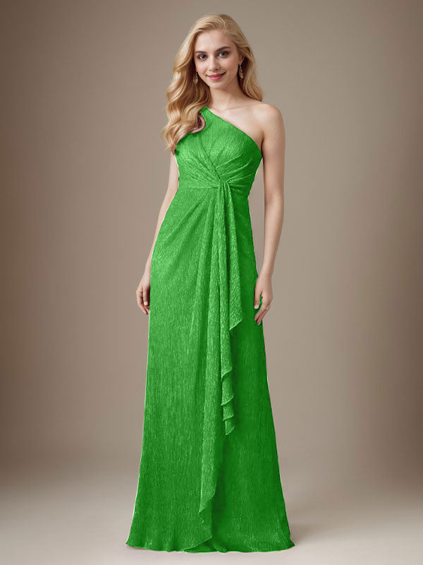 Vestido de madre de la novia con un solo hombro de malla metálica y corte rubí
